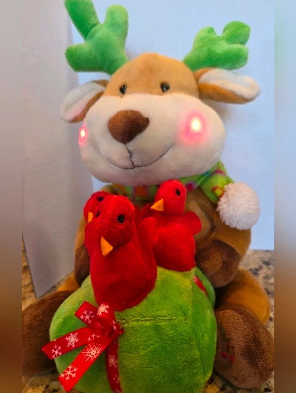 Avon Christmas Animated Plush Reindeer W/ Chirping Birds Deck The Halls Light